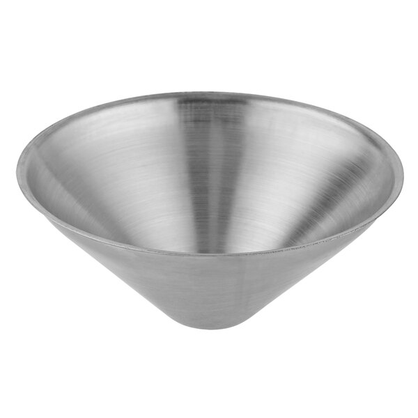 A stainless steel cone for a manual juicer.