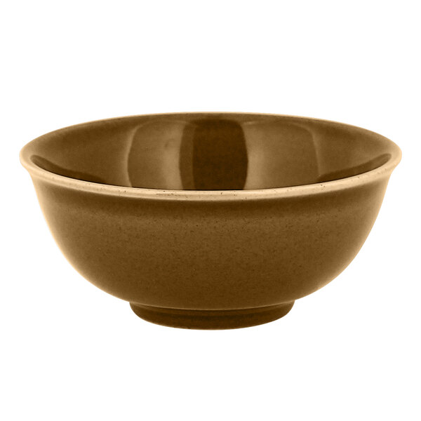 A brown RAK Porcelain Genesis bowl with a white background.