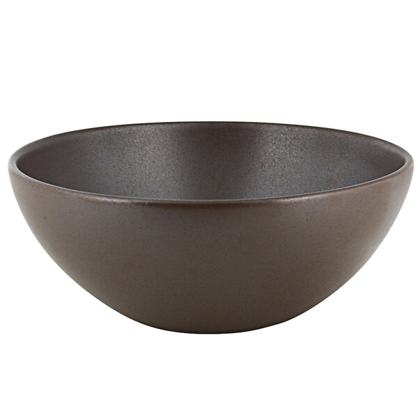A close-up of a brown RAK Porcelain Genesis cereal bowl.
