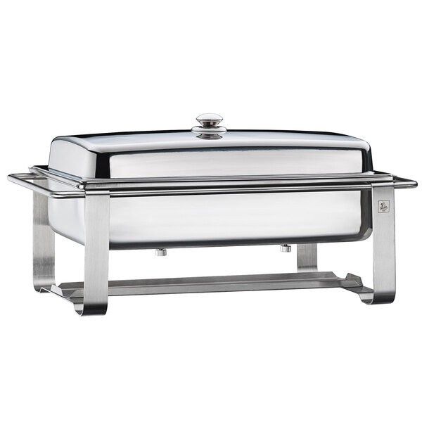 A Hepp by Bauscher stainless steel rectangular chafer with a lid.