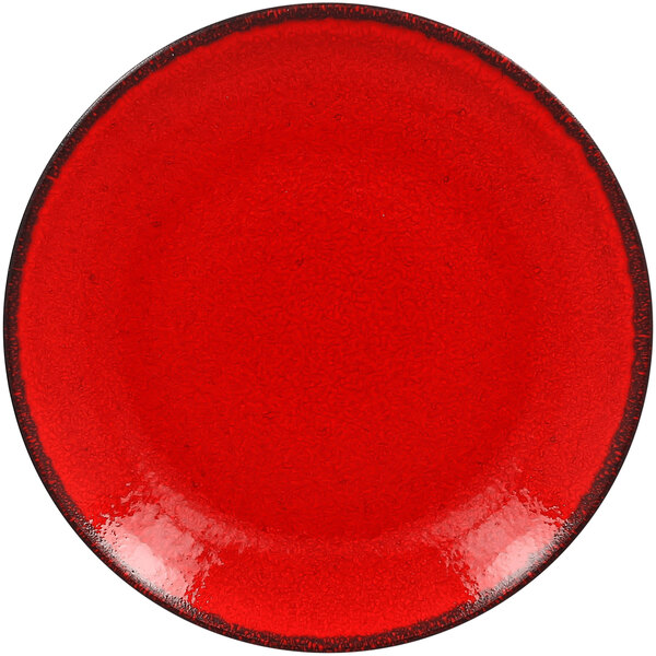A RAK Porcelain red coupe plate with a white background.