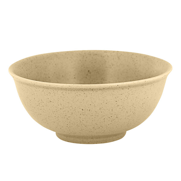 A close up of a RAK Porcelain Genesis Silky Almond bowl.