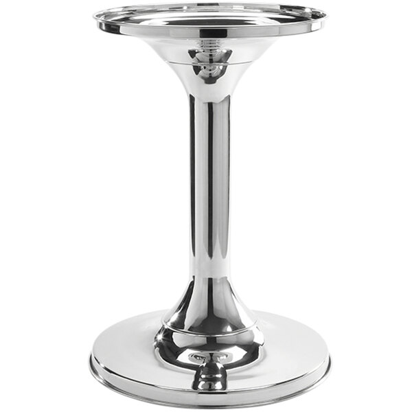 An American Metalcraft silver metal stand with a round base.