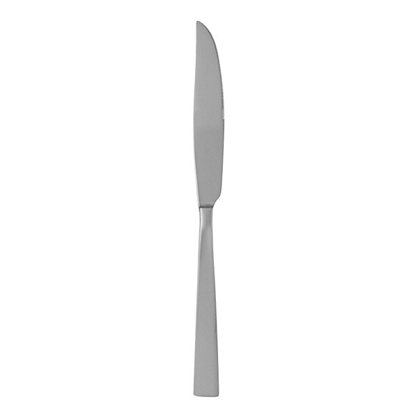 A Fortessa Spada stainless steel steak knife with a solid handle.