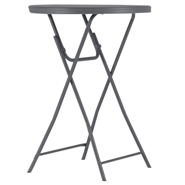 A ZOWN gray resin folding cocktail table with a round top and metal legs.