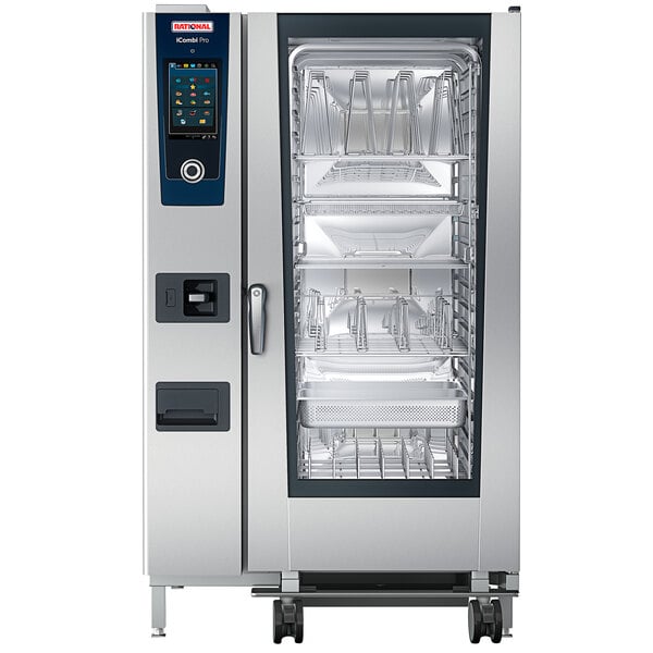 A large silver Rational iCombi Pro 20 full-size electric combi oven with a blue panel on the front.