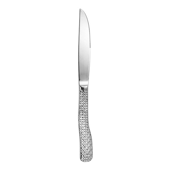 A Fortessa Cestino stainless steel steak knife with a textured handle.