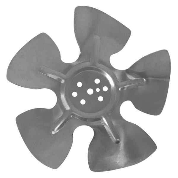 A silver metal Continental Refrigerator fan blade with holes.