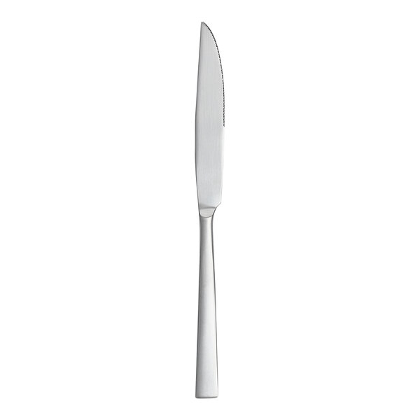 A Fortessa Spada stainless steel steak knife with a solid silver handle.