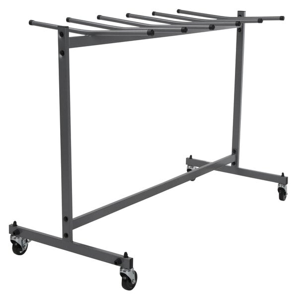 A gray metal ZOWN folding chair dolly with wheels.