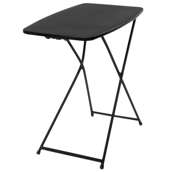 A black Bridgeport Essentials personal folding table with adjustable height and legs.