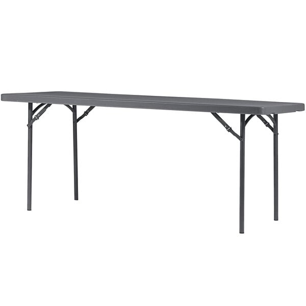A ZOWN gray rectangular folding table with a metal frame and legs.