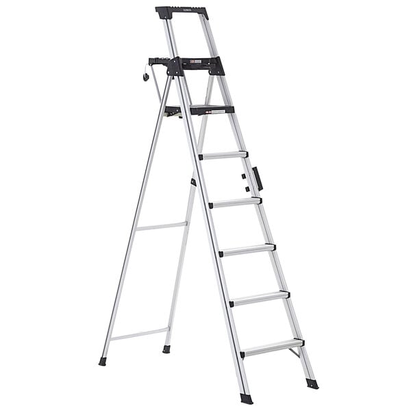A Cosco aluminum ladder with a work platform.
