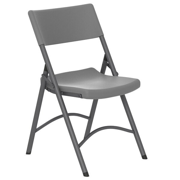 A ZOWN gray resin folding chair with a backrest.