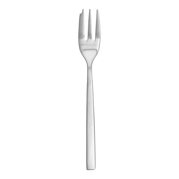 The Fortessa Arezzo stainless steel cake fork with a silver handle.