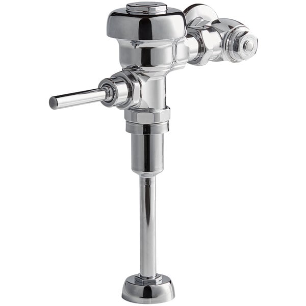 A Sloan chrome plated manual flushometer for urinals.