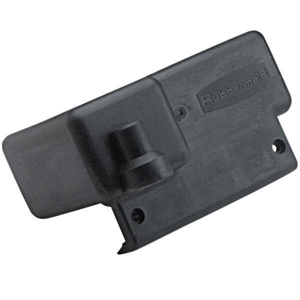 A black plastic Rubbermaid float valve cover with holes and a handle.