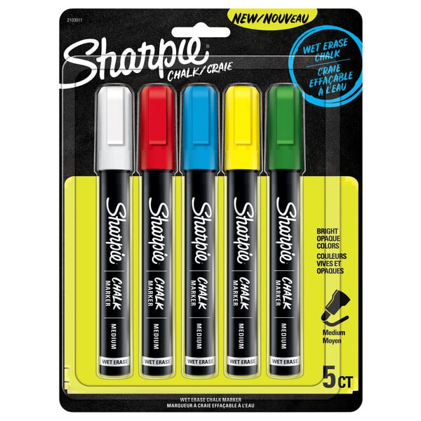 A package of Sharpie wet erase chalk markers in assorted colors.