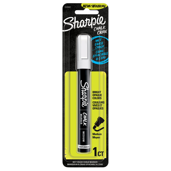 A black Sharpie wet erase marker in a package with yellow accents.