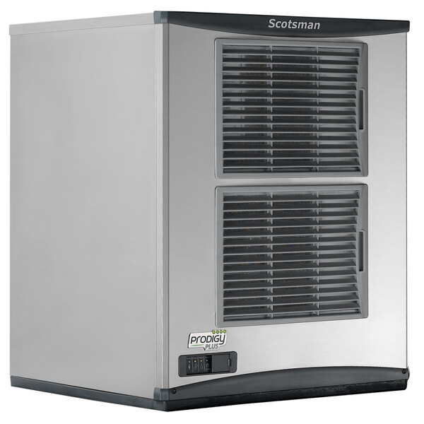 A Scotsman Prodigy Plus air cooled hard nugget ice machine with a stainless steel finish.