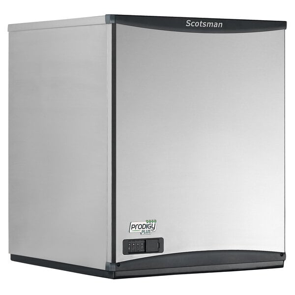 A Scotsman Prodigy Plus remote condenser hard nugget ice machine with a stainless steel finish.