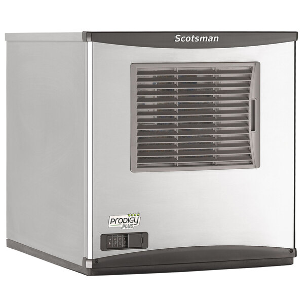A Scotsman Prodigy Plus air cooled ice machine with a silver and black rectangular vent.