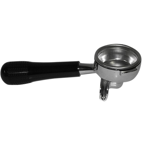 A black and silver Nuova Simonelli Standard Portafilter with a handle.
