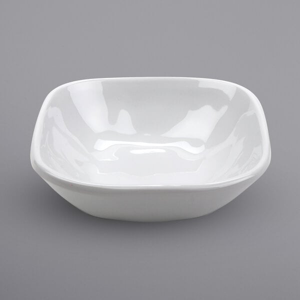 A white square irregular melamine bowl.
