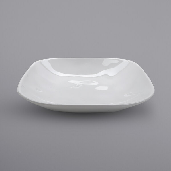 A white square bowl with a white background.