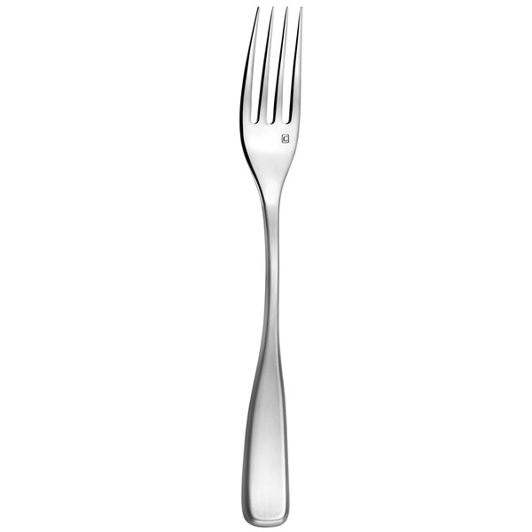 A silver Couzon by Amefa stainless steel table fork with a black handle.