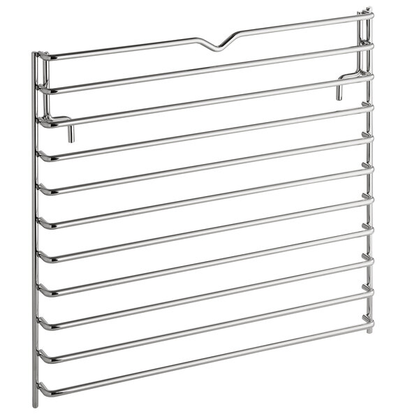 A stainless steel Main Street Equipment rack guide with many metal rods.