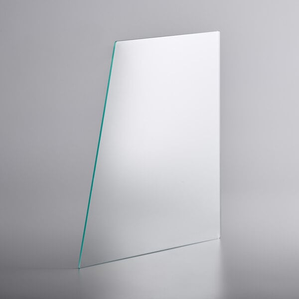 An Avantco glass side door with a curved edge on a white background.