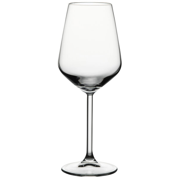 A clear Pasabahce Allegra white wine glass with a stem.