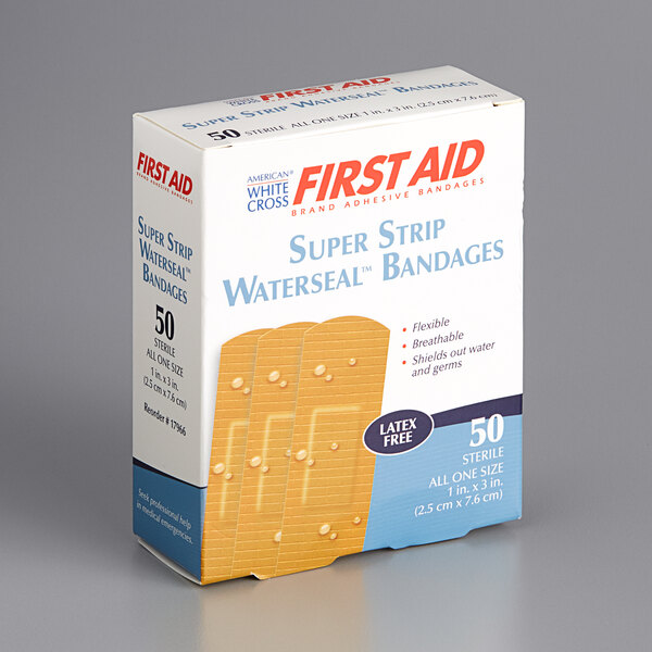 A box of Medique Super Strip Waterseal Bandages.