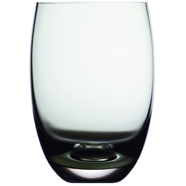 A close up of a clear Nude tumbler with a white background.