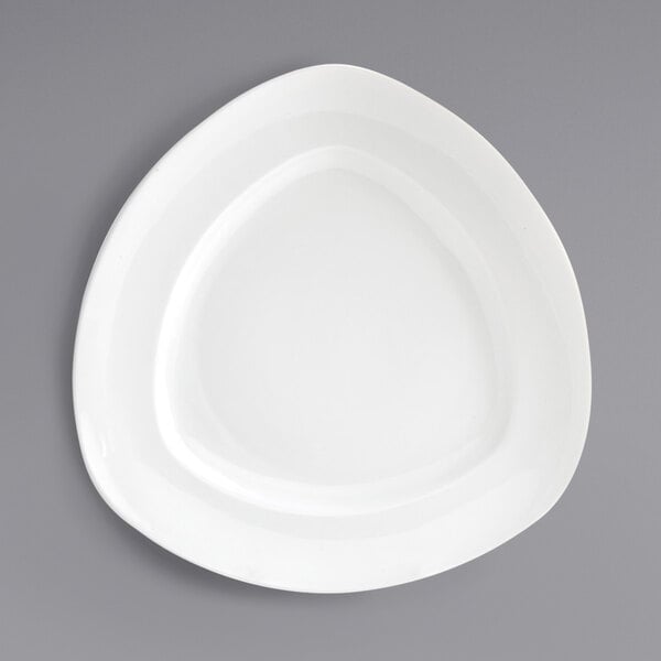A white Front of the House Trillium porcelain triangle plate.
