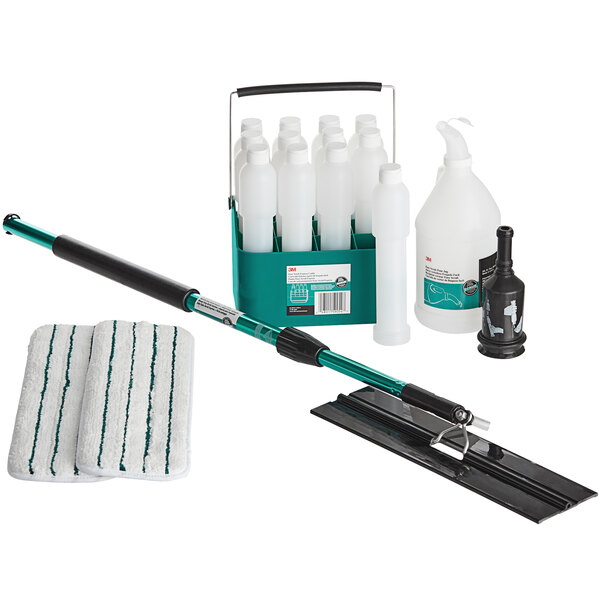 A white plastic container with a black handle containing a 3M Easy Scrub Express mop kit.
