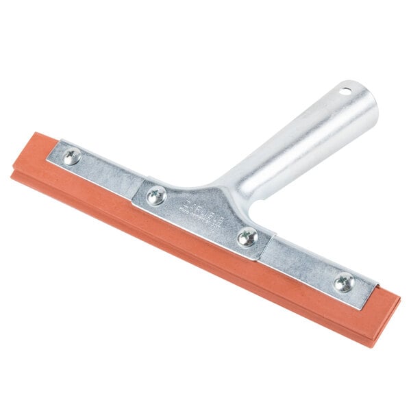 A Carlisle window squeegee with a plastic handle featuring orange and silver accents.