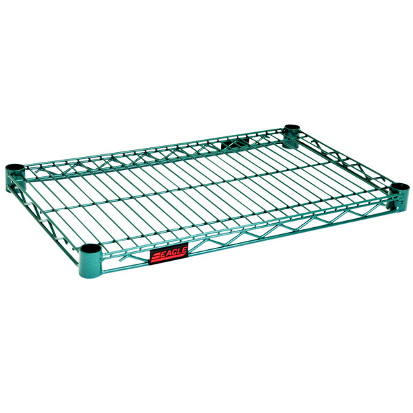 A green metal wire shelf by Eagle Group.