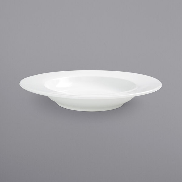 A Front of the House bright white porcelain bowl with a wide rim.