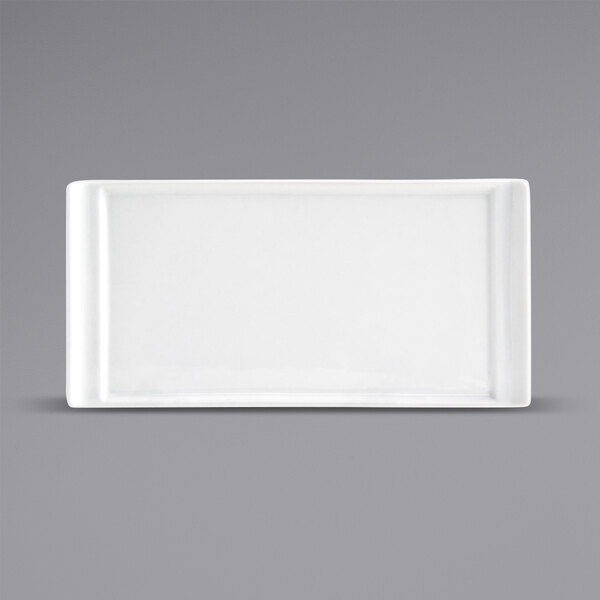 A white rectangular Front of the House Nouvelle porcelain plate.