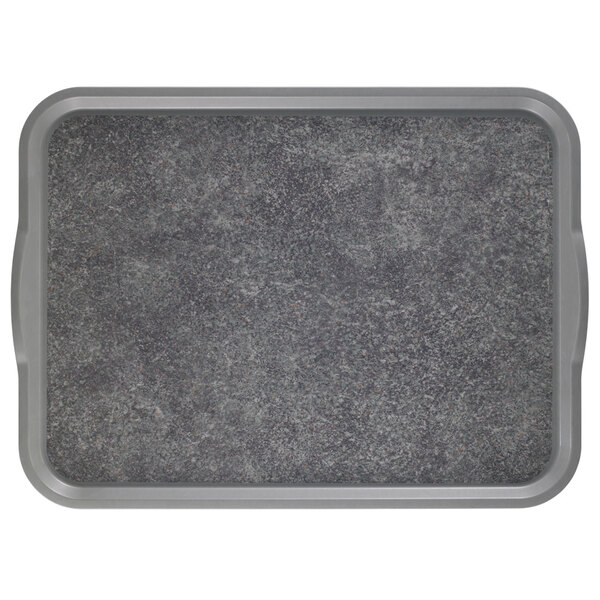 A rectangular gray Cambro room service tray.