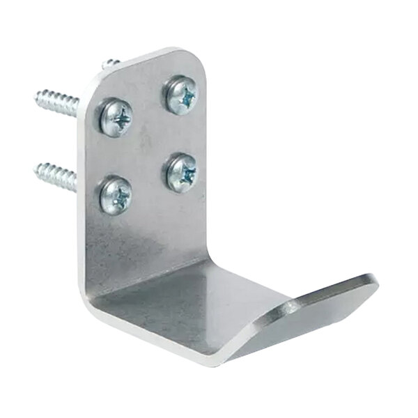 A stainless steel Vollrath arm door opener bracket with screws and nuts.