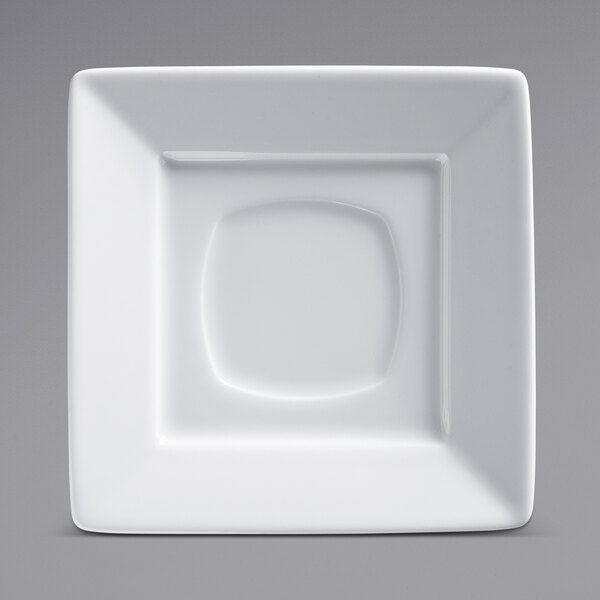 A white square saucer with a square center.