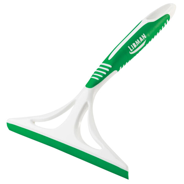 A green and white Libman Window Squeegee with Hanging Loop.