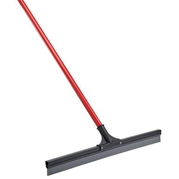A black and red Libman floor squeegee with a red handle.