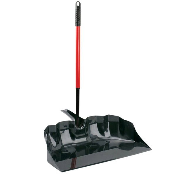 A black and red Libman Outdoor / Shop Scoop with a handle.
