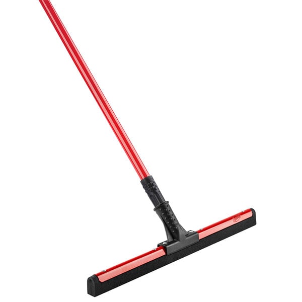 A red and black Libman Flex Blade Floor Squeegee with a handle.