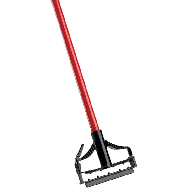 A red and black steel Libman mop handle with a 5" grip.