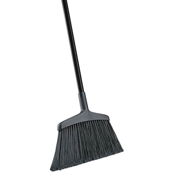 A close-up of a Libman 15" black wide commercial angle broom with a long handle.